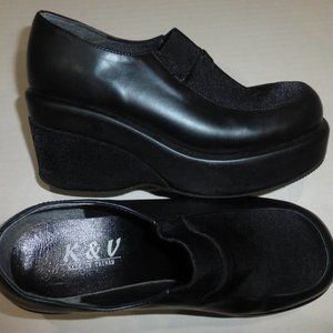 K & V Black Stretchy Slip-on Wedge Platform Wedge